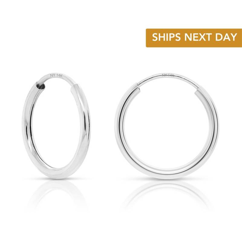 14K Weißgold Endlos Creolen, Wesentliche Und Minimal Runde Reaktionsfrei Echt Gold Knorpel Schmuck, Von Tilo von TiloJewelry