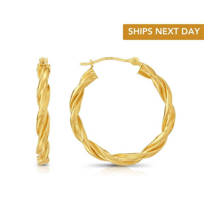 Solide Gedrehte Runde Creolen Aus 585 Gelbgold, 1 "' Zoll Durchmesser | 25 Mm, Handgefertigte Designer Von Tilo von TiloJewelry