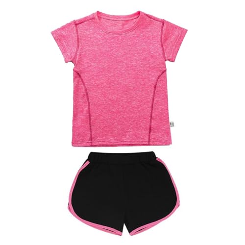 Tilozs Kinder Sportanzug Rundhals-Sweatshirt mit Sporthose Kurz Trainingsanzug 2tlg Bekleidungsset Mädchen Jogginganzug, Rose rot, 122-128(Herstellergröße: 130) von Tilozs