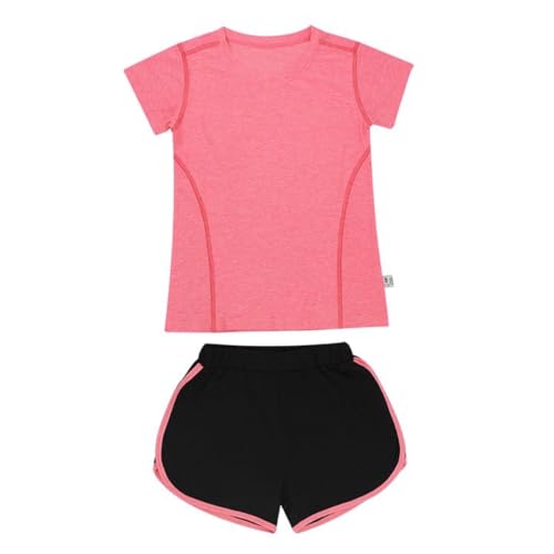 Tilozs Kinder Sportanzug Rundhals-Sweatshirt mit Sporthose Kurz Trainingsanzug 2tlg Bekleidungsset Mädchen Jogginganzug, Rotmelone, 134-140(Herstellergröße: 140) von Tilozs