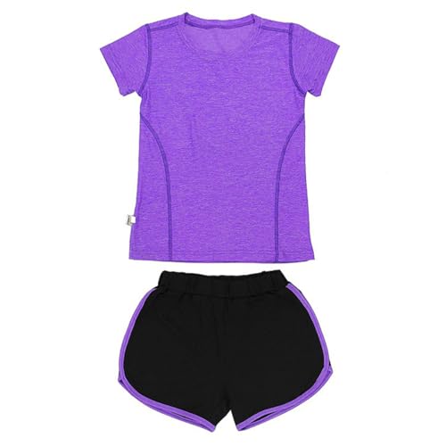 Tilozs Kinder Sportanzug Rundhals-Sweatshirt mit Sporthose Kurz Trainingsanzug 2tlg Bekleidungsset Mädchen Jogginganzug, Violett, 122-128(Herstellergröße: 130) von Tilozs