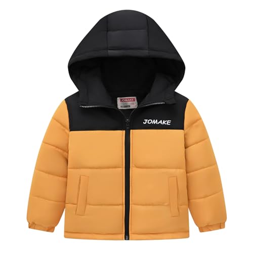 Tilozs Kinder Winterjacke Jungen Steppjacke Verdickt Warm Outdoor Wintermantel Winddichte Kapuzenjacke Kapuzenparka, Gelb, 146-152(Herstellergröße:150) von Tilozs