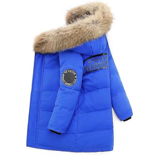 Tilozs Kinder Winterjacke Jungen Wintermantel mit Fellkapuze Warmer Winterparka Mittellange Steppjacke, Blau, 152-158(Etikettengröße:160) von Tilozs