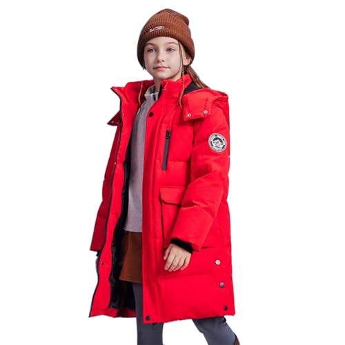 Tilozs Kinder Winterjacke Jungen Wintermantel mit Kapuze Lange Winterparka Verdickte Warme Baumwolljacke Winddichte Mädchen Outdoor Mantel, Rot, 122-128(Etikettengröße:130) von Tilozs