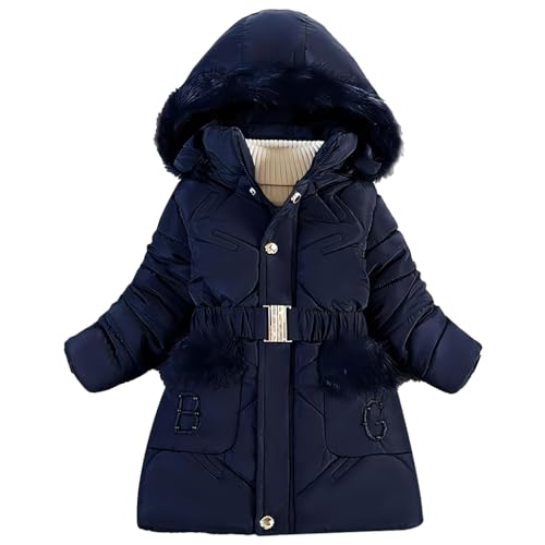 Tilozs Kinder Winterjacke Mädchen Wintermantel mit Warme Samtfutter und Abnehmbar Fellkapuze Winter Parka Steppjacke Outdoorjacke, Marineblau, 134(Herstellergröße：140) von Tilozs
