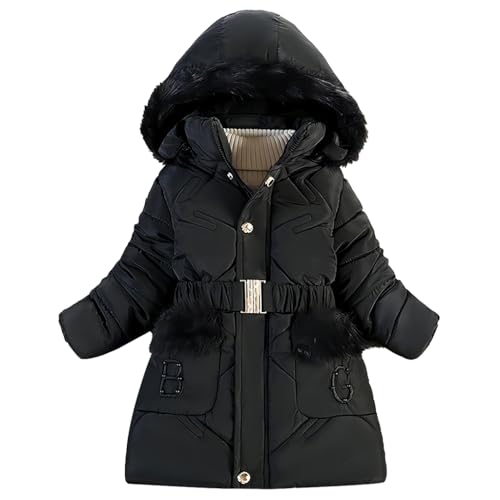 Tilozs Kinder Winterjacke Mädchen Wintermantel mit Warme Samtfutter und Abnehmbar Fellkapuze Winter Parka Steppjacke Outdoorjacke, Schwarz, 128 (Herstellergröße：130) von Tilozs