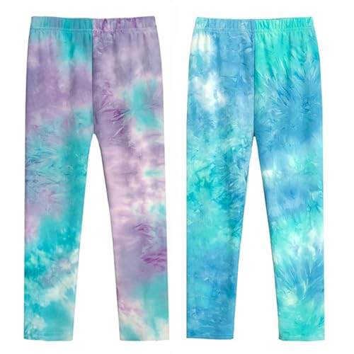 Tilozs Mädchen Leggings 2er Pack Lange Hose für Kinder Sport Leggings Weich Elastisch Mehrfarbig, Hellblau+Himmelblau, 98-104(Herstellergröße: 110) von Tilozs