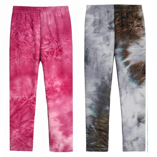 Tilozs Mädchen Leggings 2er Pack Lange Hose für Kinder Sport Leggings Weich Elastisch Mehrfarbig, Rosa rot+hellgrau, 116-122(Herstellergröße: 130) von Tilozs