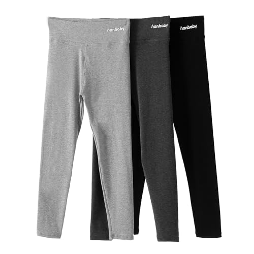 Tilozs Mädchen Leggings aus Baumwolle Lange Hose High Waist Kinder Sport Hosen Einfarbig Sportleggins, 3pcs (schwarz + dunkelgrau + hellgrau), 122-128(Herstellergröße: 130) von Tilozs