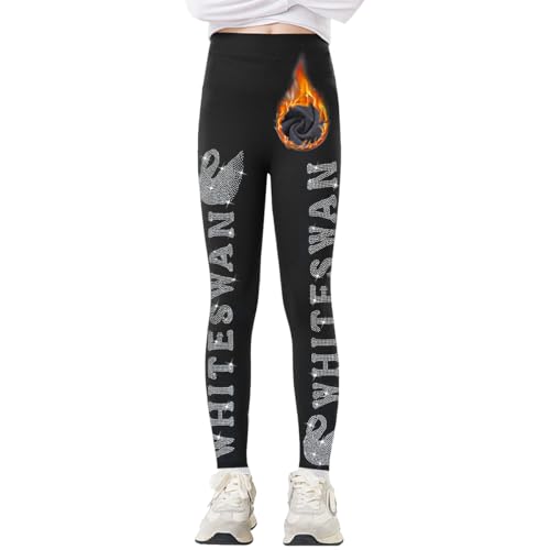 Tilozs Mädchen Thermoleggings Gefütterte Winter Hosen Warm High Waist Elastisch Sport Leggings Kinder mit Diamantdruck, Von Gänsen, 134-140(Herstellergröße: 140) von Tilozs