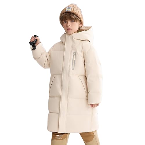Tilozs Mädchen Winterjacke Mit Fellkapuze Verdickt Warm Kapuzenparka Steppjacke Funktions Jacke Jungen Lang Mantel Winddichte Outdoorjacke Beige 158-164(Herstellergröße:160) von Tilozs