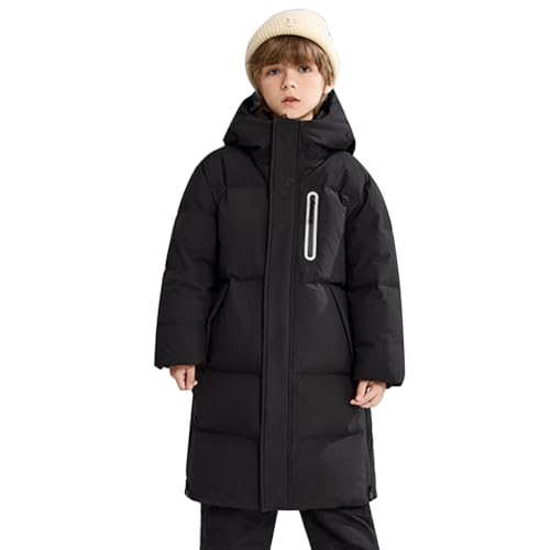 Tilozs Mädchen Winterjacke Mit Fellkapuze Verdickt Warm Kapuzenparka Steppjacke Funktions Jacke Jungen Lang Mantel Winddichte Outdoorjacke Schwarz 158-164(Herstellergröße:160) von Tilozs