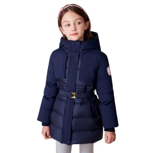 Tilozs Mädchen Wintermantel mit Kapuze Verdickte Warm Winter Parka Kinder Winterjacke Gürtel Steppjacke Daunenmantel, Blau, 134-140(Etikettengröße:140) von Tilozs