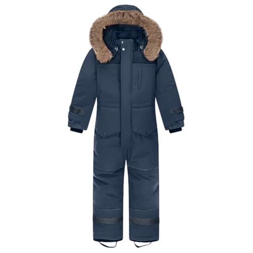 Tilozs Unisex Kinder Softshellanzug Schneeanzug Gefüttert Wasserdicht Winter Overall Atmungsaktiv Winddicht Skioverall mit Kapuze, Blau, 12-13 Jahre(Herstellergröße: 150) von Tilozs