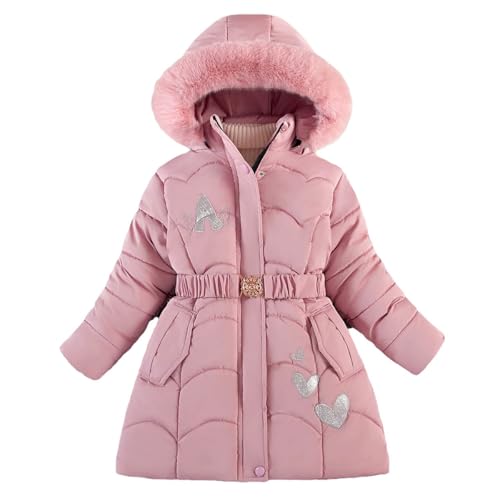 Tilozs Winterjacke, Mädchen Wintermantel Kinder Parka Jacke Modische Prints mit Fellkapuze Dicke Warm Winterparka Steppjacke Outdoor Winddicht Mäntel, Rosa, 116-122(Herstellergröße: 120) von Tilozs