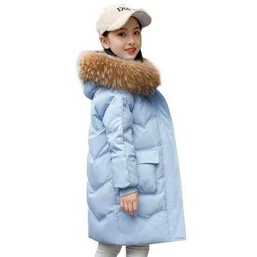 Tilozs Winterjacke, Mädchen Wintermantel Warm Mäntel Lang Parka Jacke mit Fellkapuze Outdoor Winddicht Daunenjacke Steppjacke, Blau, 128(Herstellergröße: 130) von Tilozs
