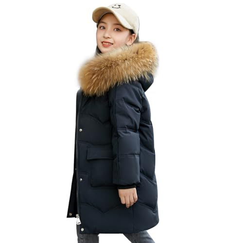 Tilozs Winterjacke, Mädchen Wintermantel Warm Mäntel Lang Parka Jacke mit Fellkapuze Outdoor Winddicht Daunenjacke Steppjacke, Schwarz, 134-140(Herstellergröße: 140) von Tilozs