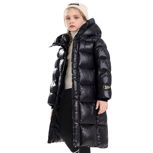 Tilozs Winterjacke Atmungsaktiv Verdickt Mädchen Mantel Warm Winddicht Outdoorjacke Mittel- bis Langes Kindermäntel mit Fellkapuze Parka, Schwarz, 128(Herstellergröße: 130) von Tilozs
