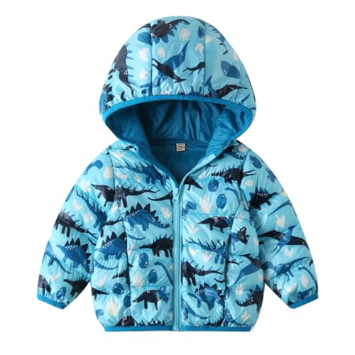 Tilozs Winterjacke Jungen Leichter Wintermantel für Kinder Duck Down Kapuzenjacke Winter Bedruckter Mantel Daunenjacke Mädchen, Blauer Dinosaurier, 122-128(Herstellergröße: 130) von Tilozs