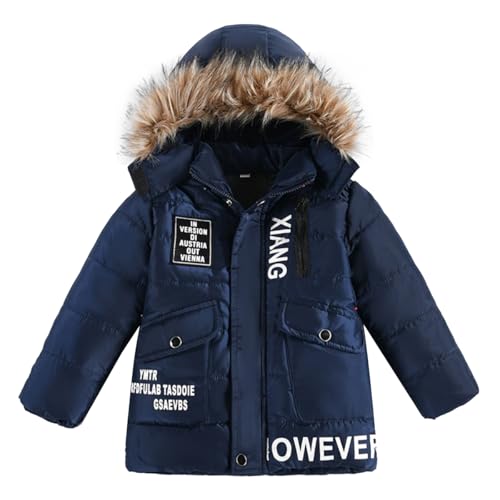 Tilozs Winterjacke Kinder Jacke Jungen Winter Mantel mit Fellkapuze Outdoorjacke FunktionsJacke, Blau, 104-110(Herstellergröße: 110) von Tilozs