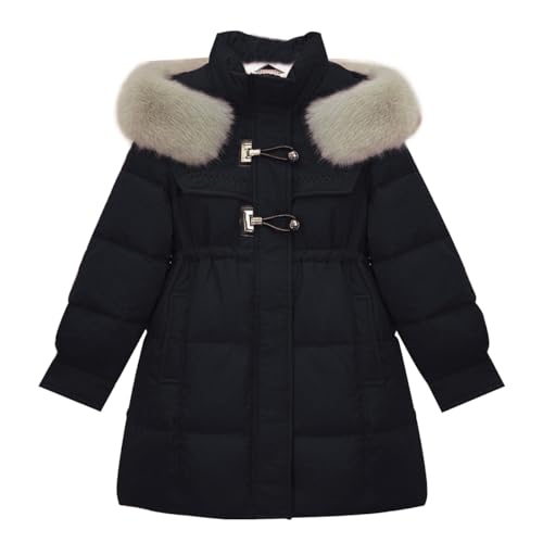 Tilozs Winterjacke Mädchen Outdoor Winterparka Winter Warm Verdickte Steppjacke Langer Kindermantel Daunenmantel mit Fellkapuze Kapuzenjacke, Schwarz, 146-152(Herstellergröße: 150) von Tilozs