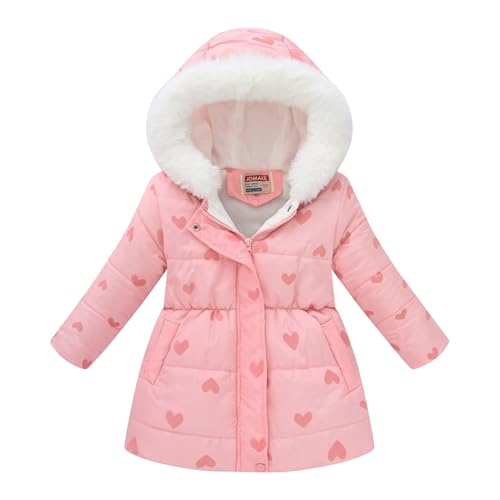 Tilozs Wintermantel Mädchen Winterjacke Kinder Daunenmantel mit Kapuze Warm Winddicht Gepolstert Jacke Outdoorjacke,Rosa Liebe,116(Herstellergröße:120) von Tilozs