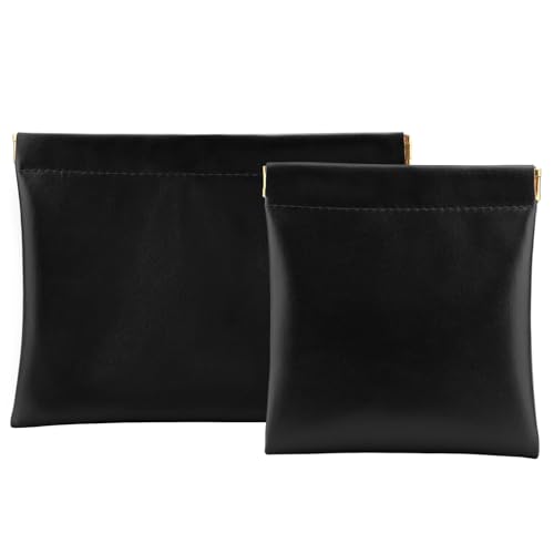 Mini-Make-up-Tasche für Damen, Münzgeldbörse für Damen, PU-Leder, Mini-Reise-Kosmetiktasche, Damenbindentasche für Damen, Schwarz, 2 Stück, Schwarz, Schlicht, stilvoll von Tiltol