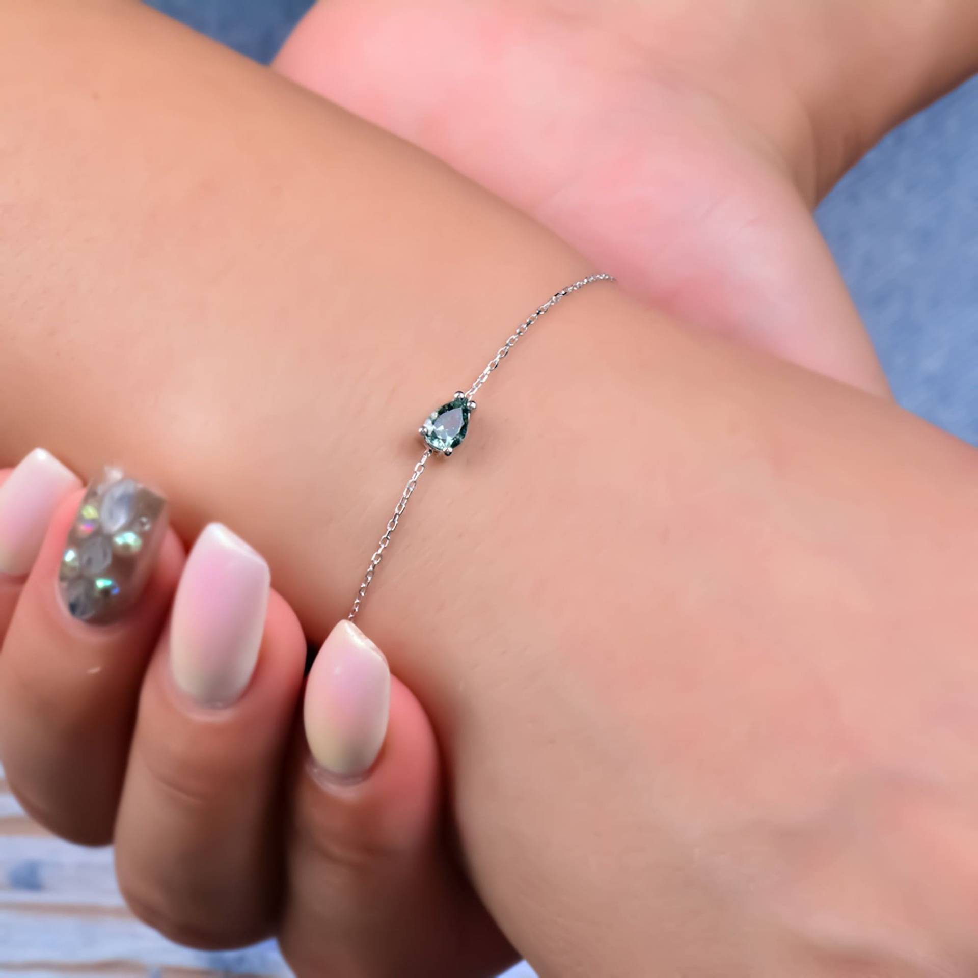Aaa Natürliches Birnen-Turmalin Armband, Zierliches Diamant Einzigartiges Turmalin Valentinstag Geschenk, Verkauf von TilyaJewelry