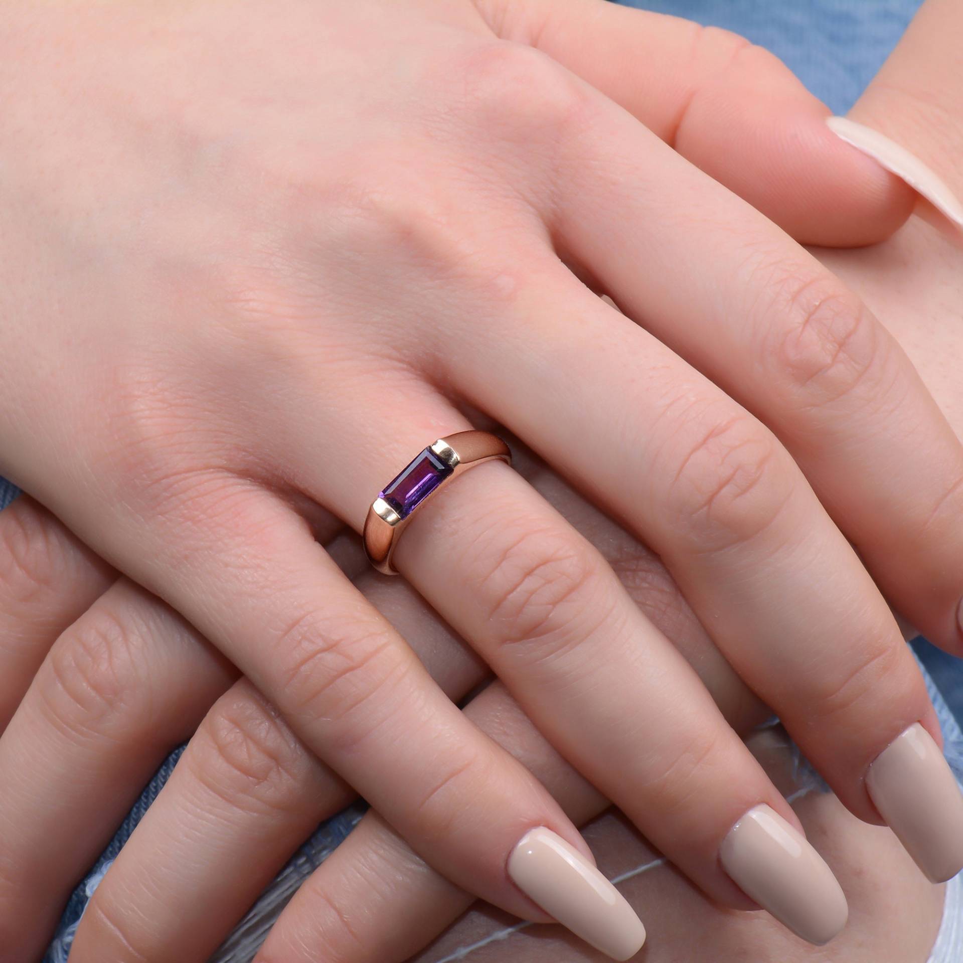 Amethyst Verlobungsring, Pear Cut Rose Gold Ehering, Lila Ring, Valentinstag Geschenke von TilyaJewelry