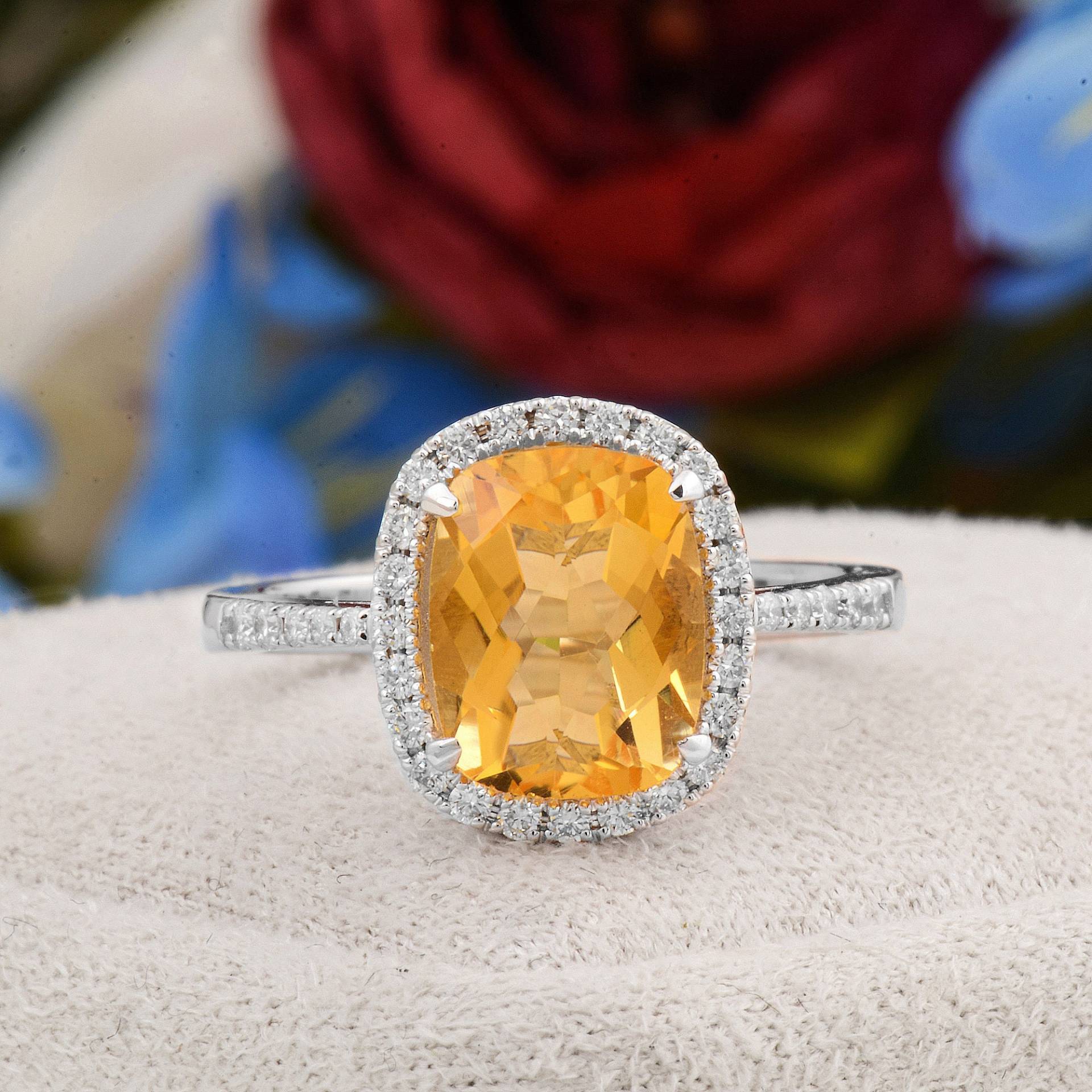 Natürlicher Citrin Verlobungsring, Oval Geschliffener Gold Diamant Ring, Orange Edelstein Geburtsstein Muttertagsgeschenk von TilyaJewelry