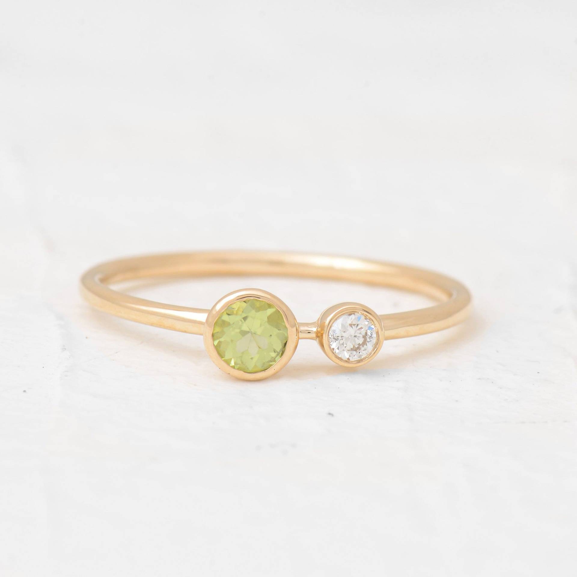 Peridot Verlobungsring Rundförmiger Roségold-Diamant, Zertifizierter Echter Peridot-Diamantcluster-Ehering von TilyaJewelry