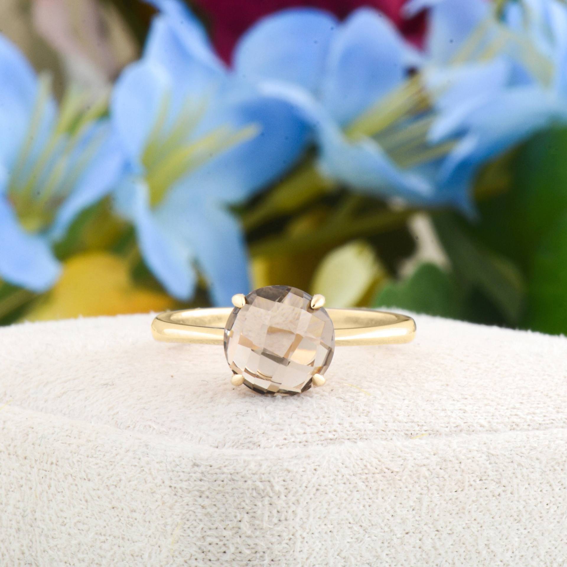 Rauchquarz Ring, Braune Farbe Rund Form Quarz Aaa Ehering Für Frauen, Vintage Solid Gold Ring von TilyaJewelry