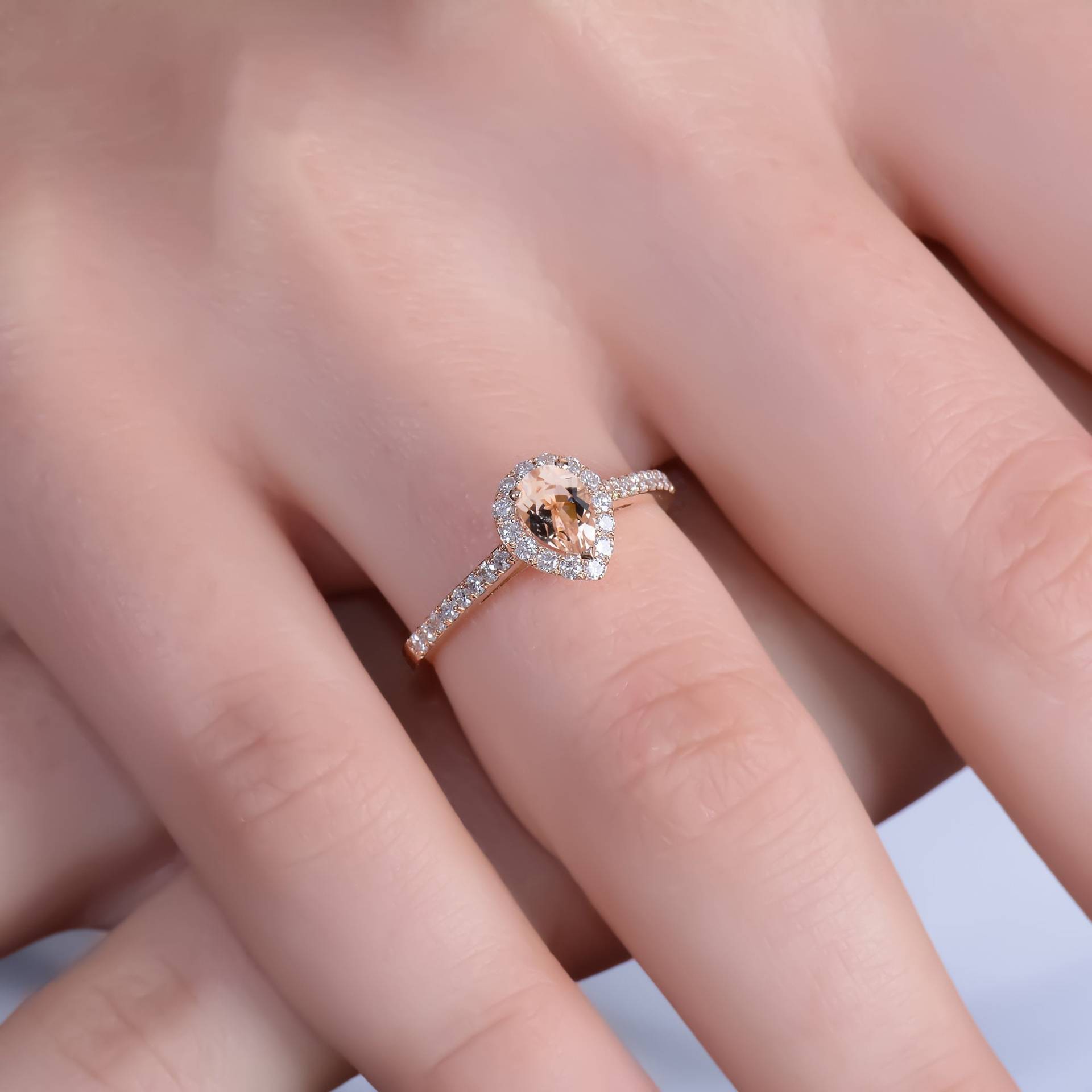 Tropfen Morganit Verlobungsring Rose Gold Ehering, Braut Diamant Frauen Einzigartiges Jahrestagsgeschenk Für Sie von TilyaJewelry