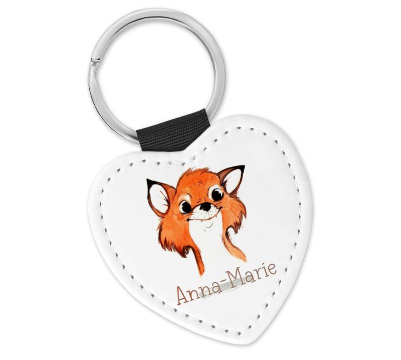 Kinder Schlüsselanhänger Personalisiert Mit Namen Herz Schlüsselband Aus Kunstleder Leder Motiv Tiere | 13 - Fuchs von TimaloDE