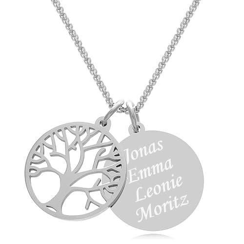 TIMANDO Damen Kette Baum des Lebens Anhänger mit Gravur, Lebensbaum Kette personalisiert, Familienkette mit Namen 40 cm von TIMANDO