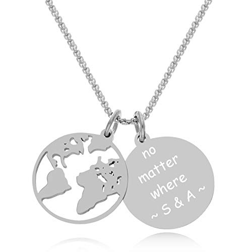 TIMANDO Damen Weltkarten Kette mit Gravur Namenskette Personalisierte Halskette Kettenanhänger Weltkugel Globus Anhänger Geschenk von TIMANDO