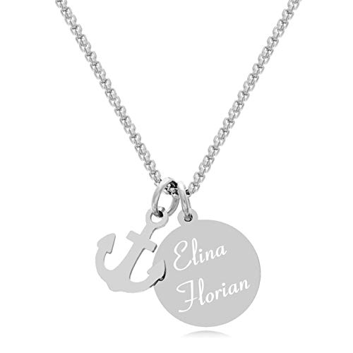 TIMANDO Damen Anker Kettenanhänger mit Gravur, Personalisierte Kette, Namenskette, Halskette Namen, Geschenk für Freundin Mutter Schwester 40 cm von TIMANDO