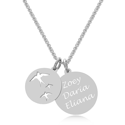 TIMANDO Damen Schwalben Kette mit Gravur, Namenskette, Personalisierte Halskette Namen, Kettenanhänger Familienkette, Geschenk von TIMANDO