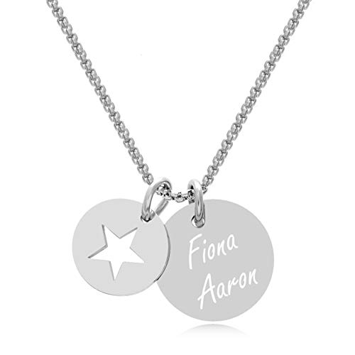 TIMANDO Damen Stern Kette mit Gravur Namenskette Personalisierte Halskette Anhänger Namen Kettenanhänger Geschenk individuell von TIMANDO