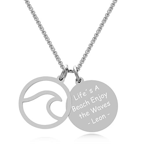 TIMANDO Damen Welle Kette mit Gravur Namenskette mit Wellen Anhänger Personalisierte Halskette Wave Kettenanhänger Travel Ocean Schmuck Geschenk von TIMANDO