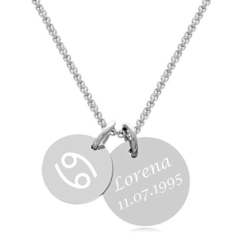 TIMANDO Damen Sternzeichen Kette mit Gravur Anhänger - Personalisierte Kette mit Sternzeichen Krebs - Geschenk für Frauen von TIMANDO