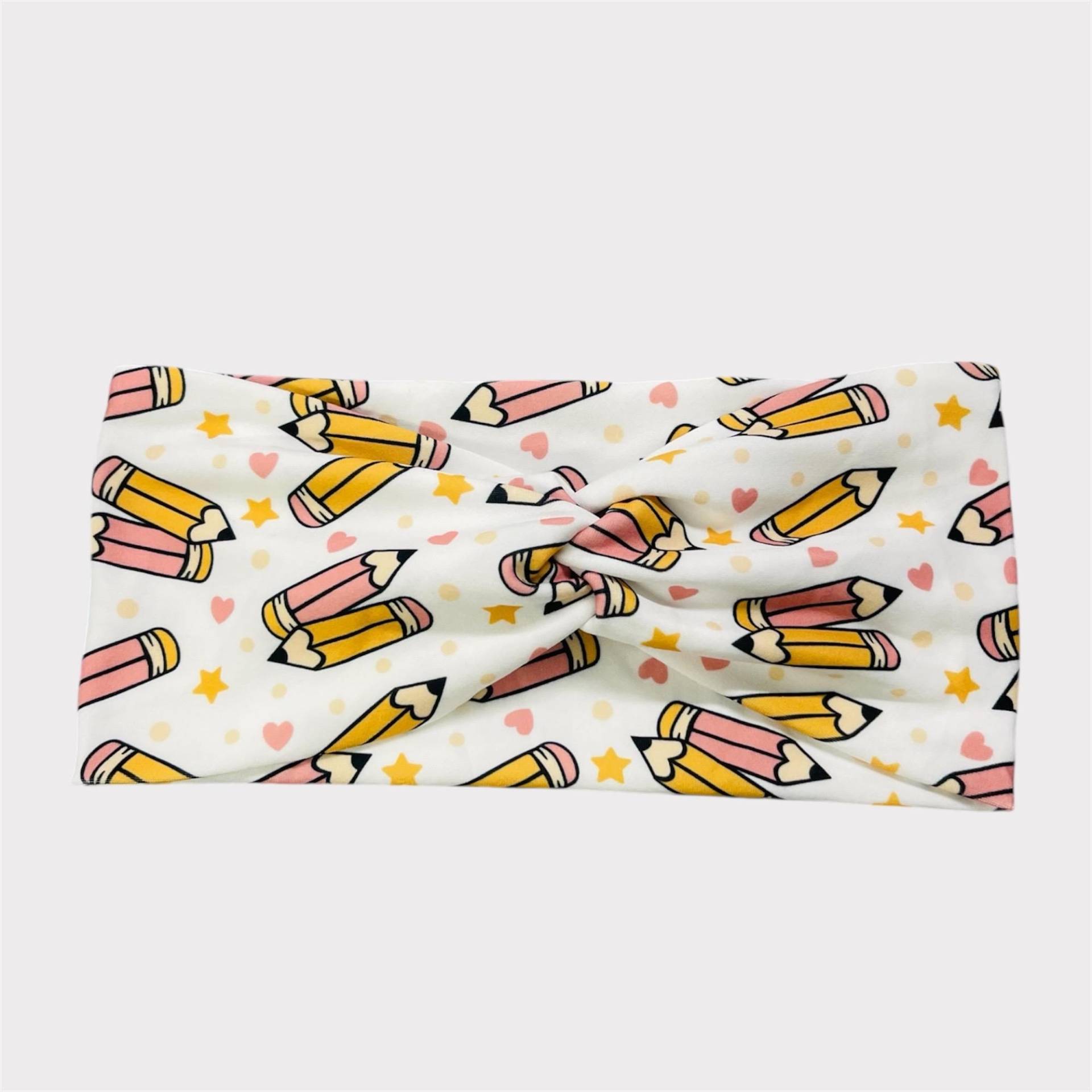 Bleistift Lehrer Stirnband, Twist Krawatte Turban Knoten Zurück Zu Schule Stirnband von TimasHeadbands