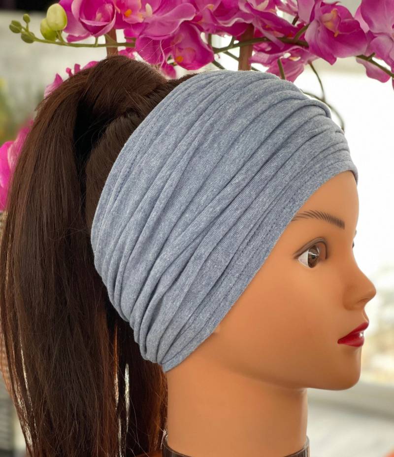 Light Denim Heather Extra Breites Scrunch-stirnband, Lauf-stirnband, Workout-stirnband, Fitness-stirnband, Herren-stirnband von TimasHeadbands