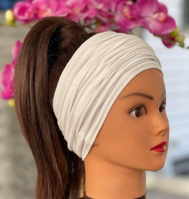 Weißes Scrunch Stirnband, Extra Breit Jersey Yoga Breites Krankenschwester Männer Stirnband von TimasHeadbands