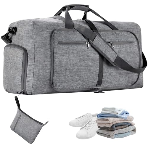 85L Reisetasche Groß, Faltbare Reisetasche wasserdichte Oxford-Gewebe Sporttasche Groß Weekender Herren Reise Tasche Faltbar für Camping Reisen Fitness (Grau) von Timasser