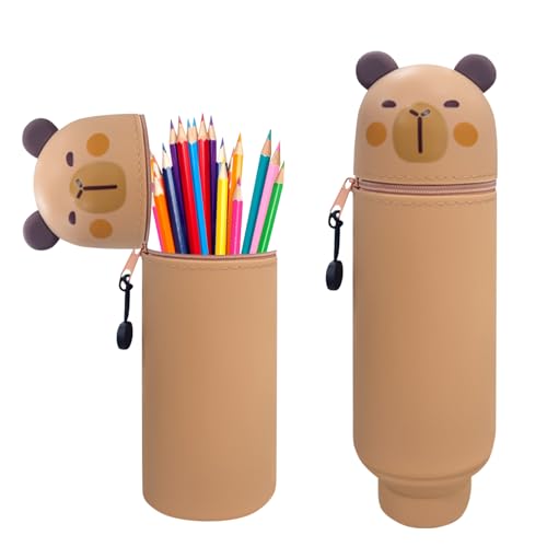 Stand Up Federmäppchen, 2-in-1 Silikon Federmäppchen Kawaii Federmäppche Weiche Silikontasche Mäppchen Tier Stifthalter Reißverschluss Stifte Mäppchen Für Mädchen Und Jungen (C) von Timasser