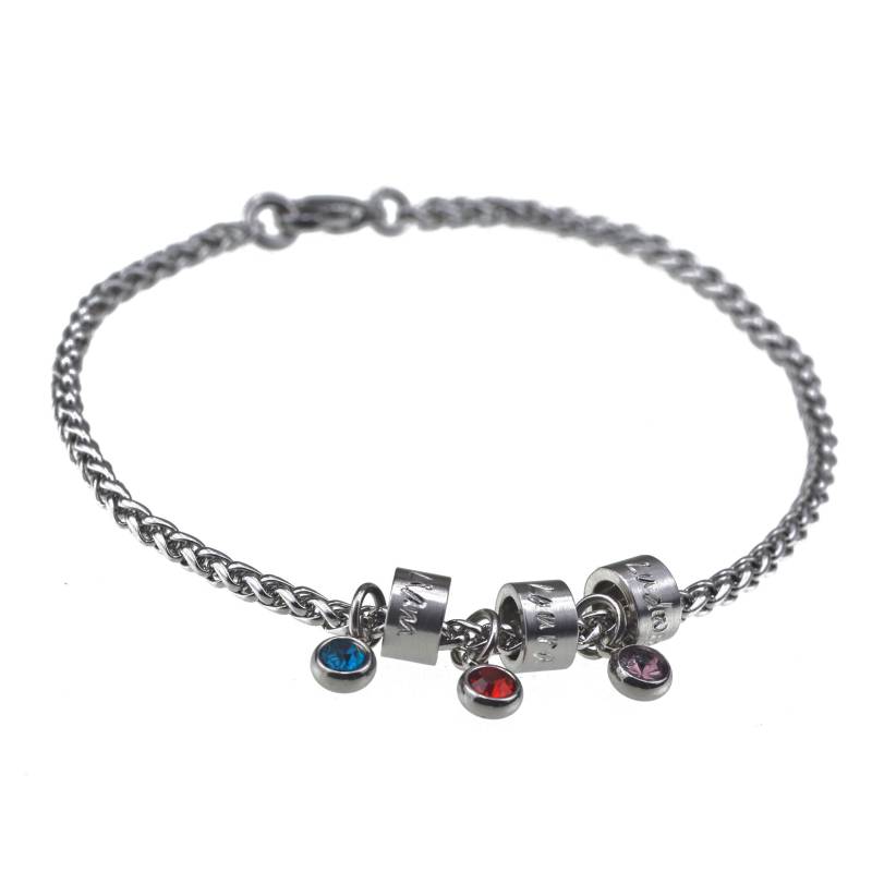 Handgefertigtes Edelstahl Armband Mit Gravur Anhängern Und Geburtssteinen, Personalisierte Armkette Handgefertigtes Edelstahl Armband Mit Gravur Anhängern Und Geburtssteinen, Personalisierte Armkette von TimbalinoBijoux
