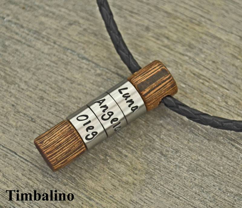 Herren Halskette Handmade Personaliserbar Mit Edelstahl Und Holz Beads, Männerkette Gravur von TimbalinoBijoux