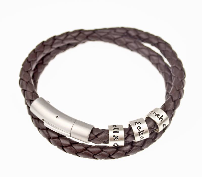 Leder Herren Armband Mit Gravur Und Bajonettverschluß, Kleinen Personalisierten Ringen in Silber Handgefertigt von TimbalinoBijoux