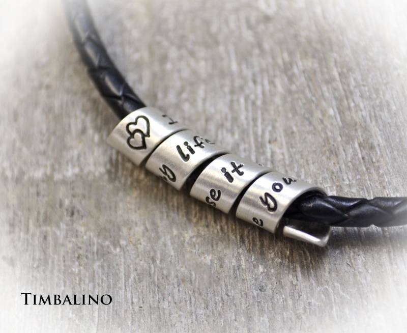 Personalisierte Herren Kette Aus 925 Silber Und Leder Mit Gravur Nach Wunsch Lederkette von TimbalinoBijoux